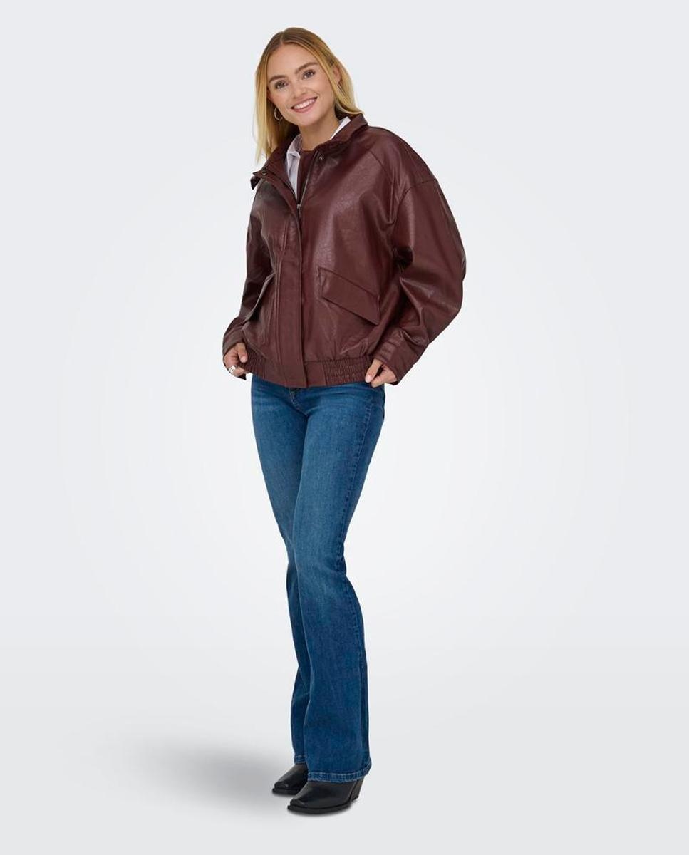 Cazadora bomber efecto piel de mujer con cierre combinado - Only - Marrón Marrón-3