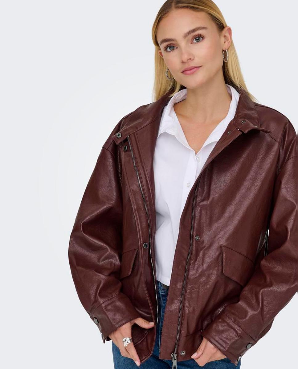 Cazadora bomber efecto piel de mujer con cierre combinado - Only - Marrón Marrón-4