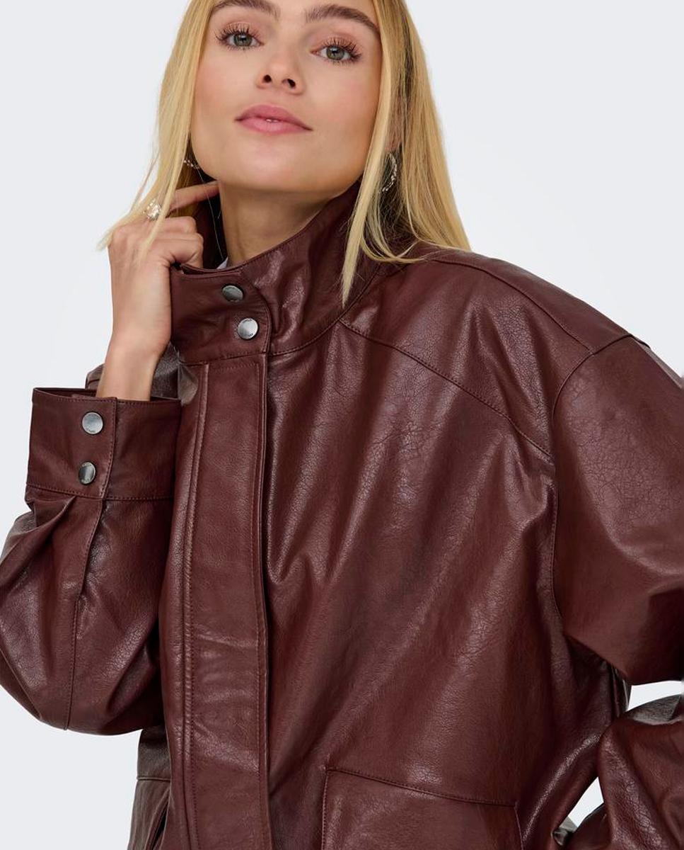 Cazadora bomber efecto piel de mujer con cierre combinado - Only - Marrón Marrón-5