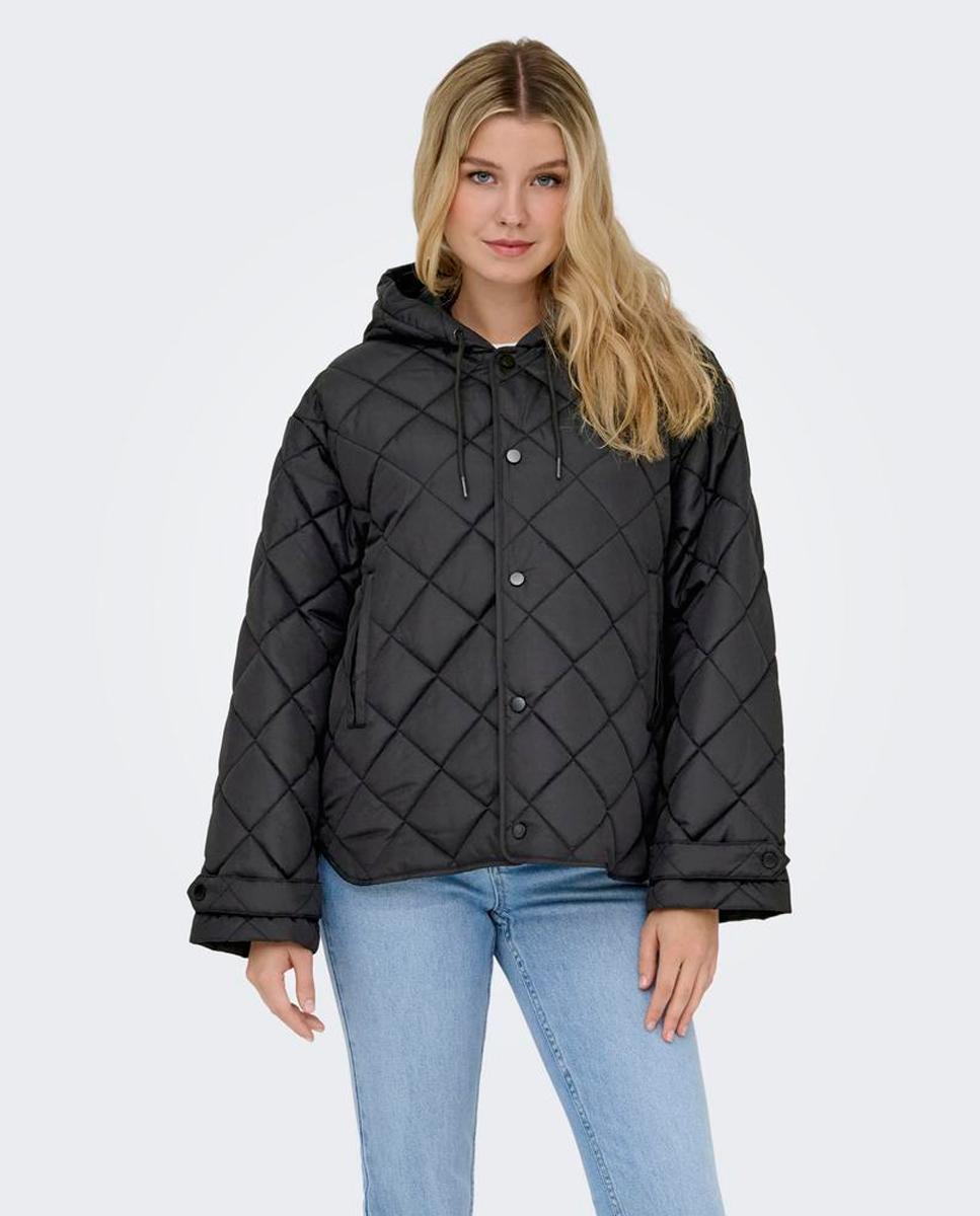 Chaqueta acolchada de mujer con capucha y cierre de botones - Only - Negro Negro-1