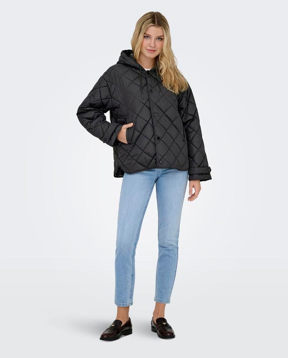Chaqueta acolchada de mujer con capucha y cierre de botones - Only - Negro Negro-3