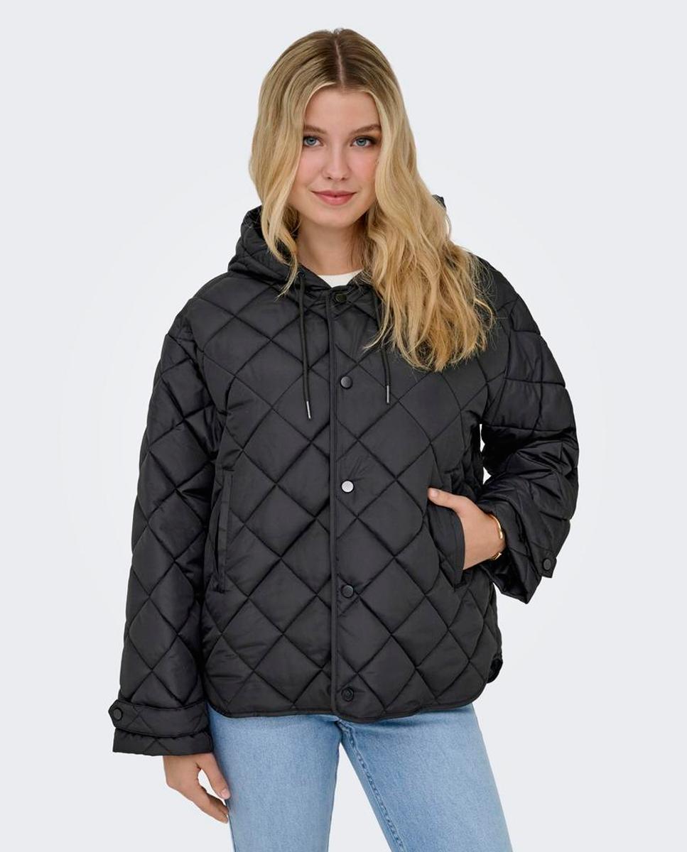 Chaqueta acolchada de mujer con capucha y cierre de botones - Only - Negro Negro-4