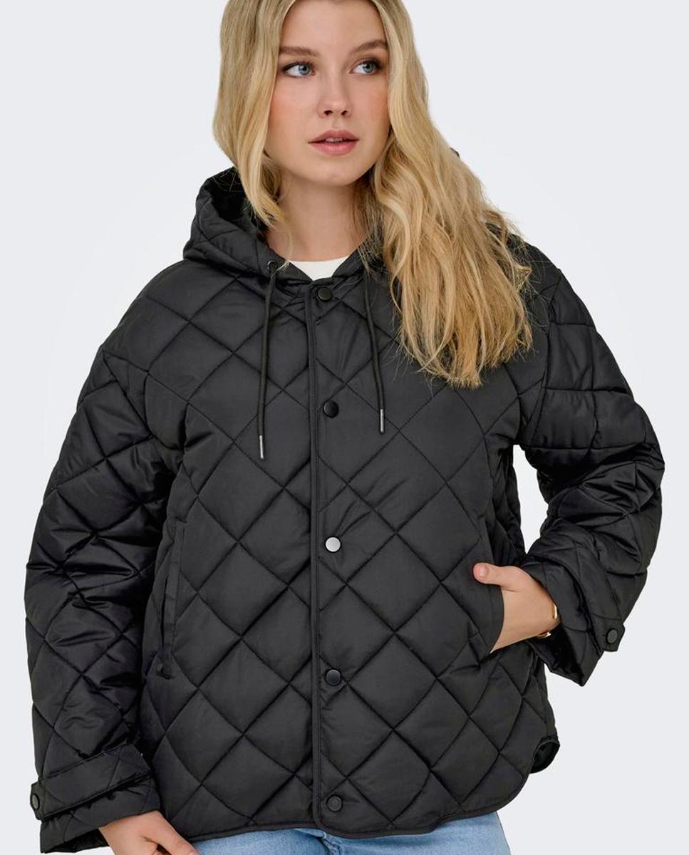Chaqueta acolchada de mujer con capucha y cierre de botones - Only - Negro Negro-5