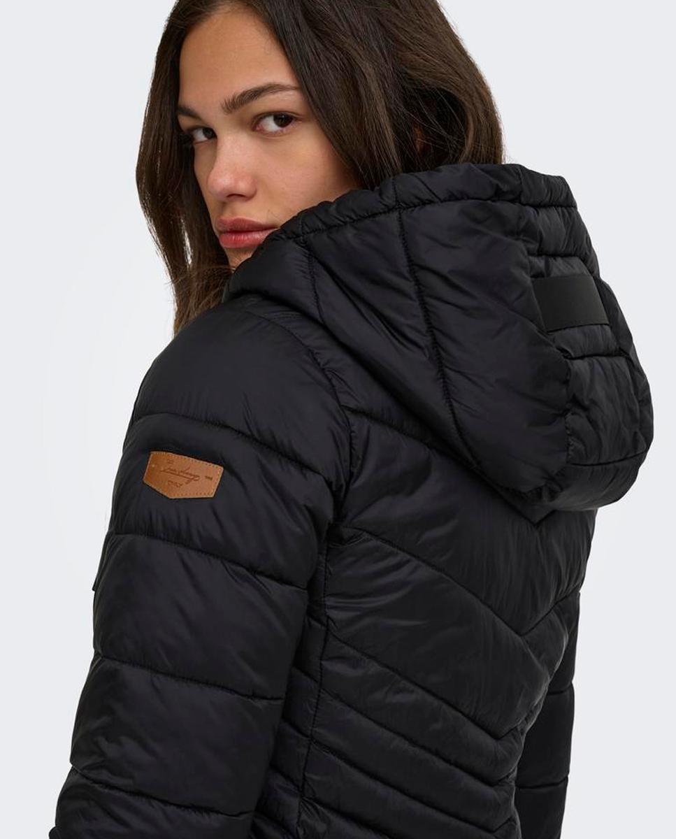 Sobretudo acolchoado de mulher com capuz Preto-5