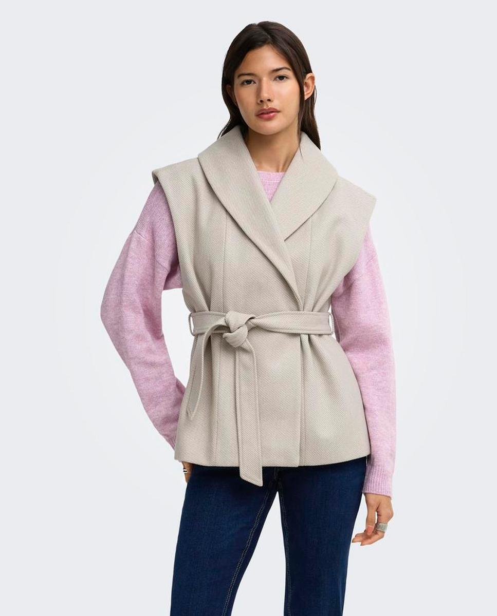 Imagen 0 de Chaleco de mujer de paño con cinturón Beige