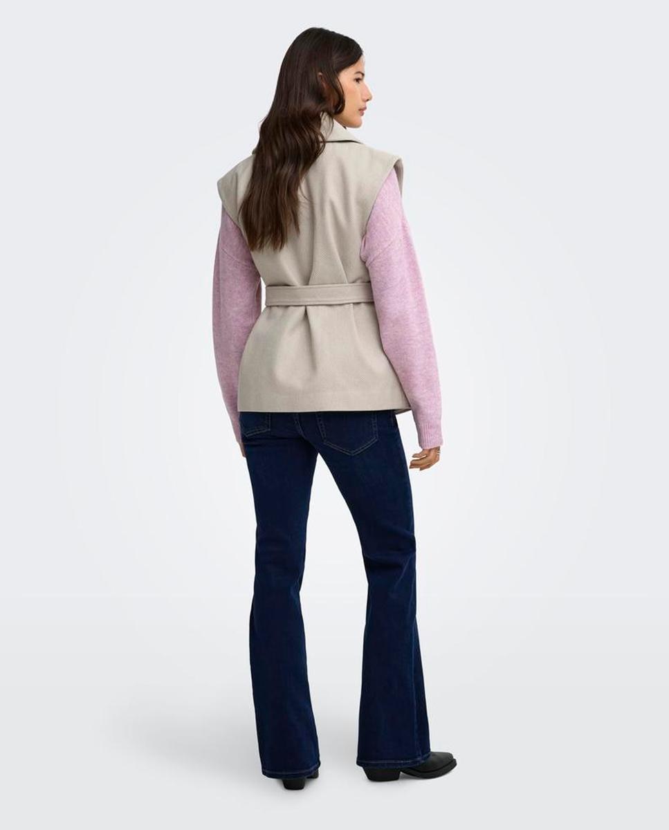Chaleco de mujer de paño con cinturón - Only - Beige Beige-2