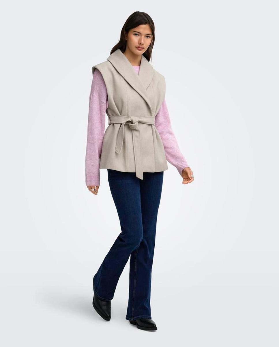 Chaleco de mujer de paño con cinturón - Only - Beige Beige-3
