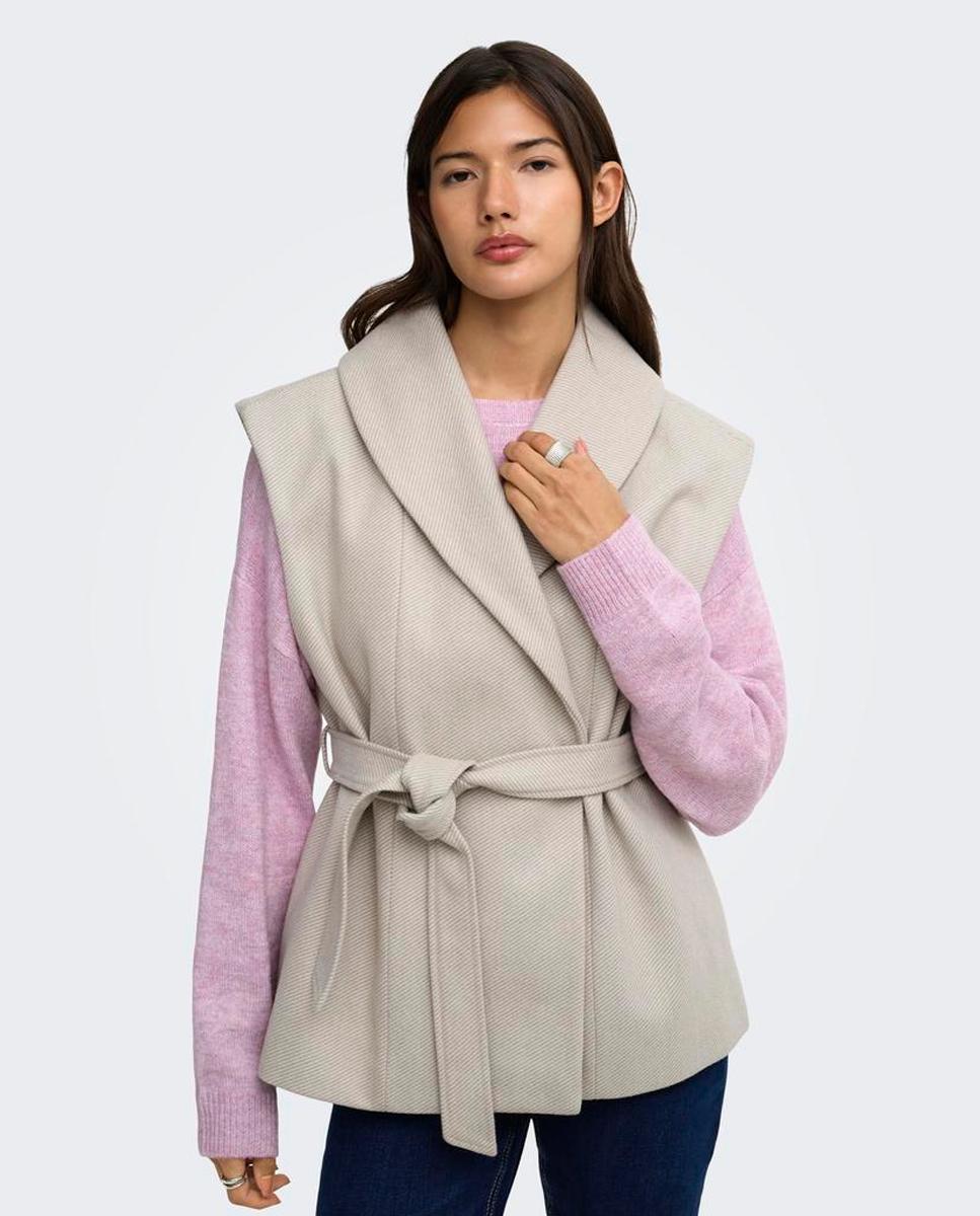 Chaleco de mujer de paño con cinturón - Only - Beige Beige-4