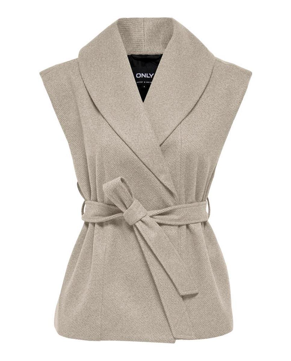 Chaleco de mujer de paño con cinturón - Only - Beige Beige-6