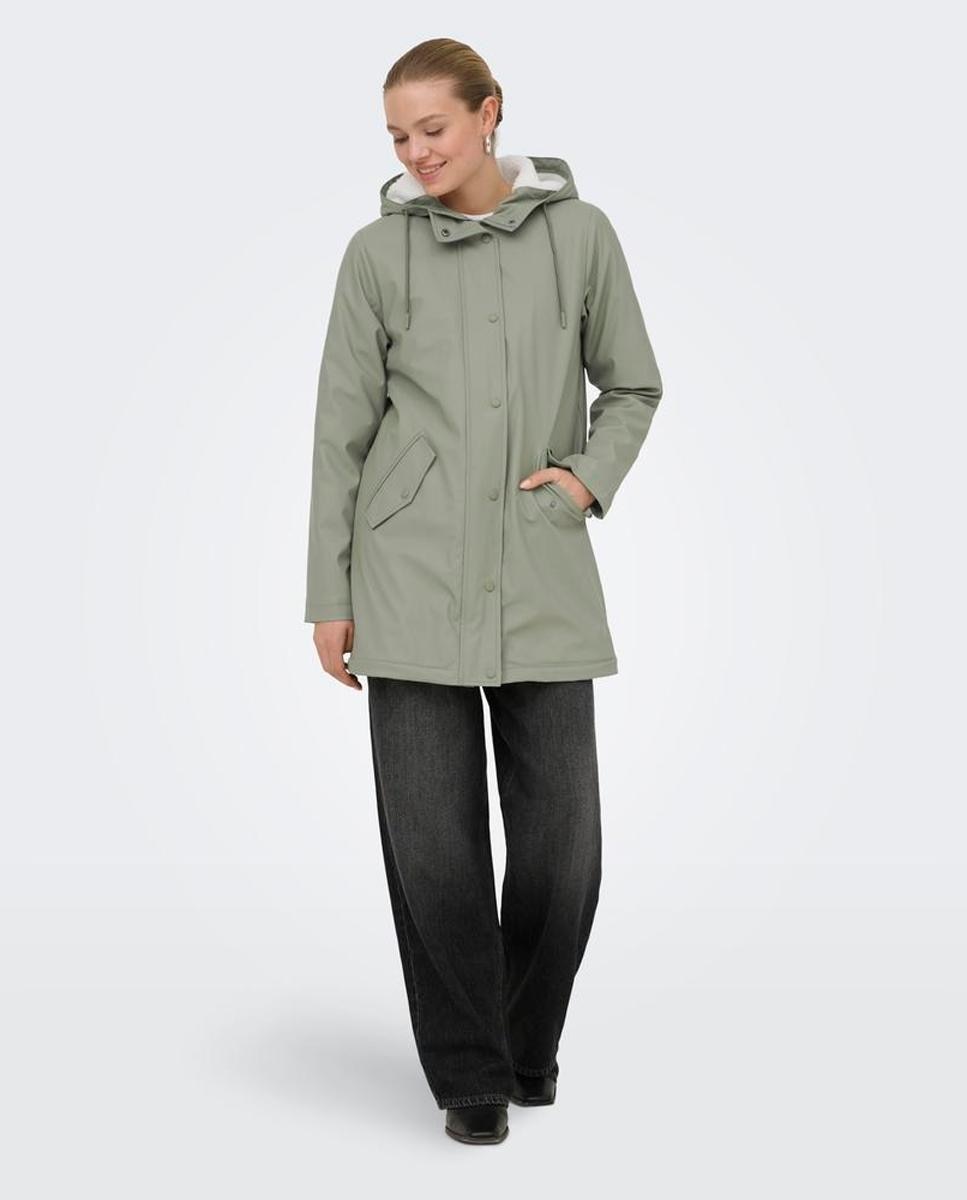 Chubasquero de mujer con forro y capucha - Only - Verde Verde-3