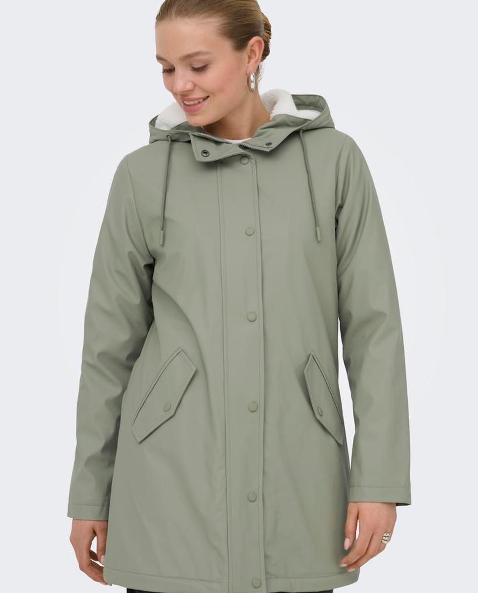 Chubasquero de mujer con forro y capucha - Only - Verde Verde-4