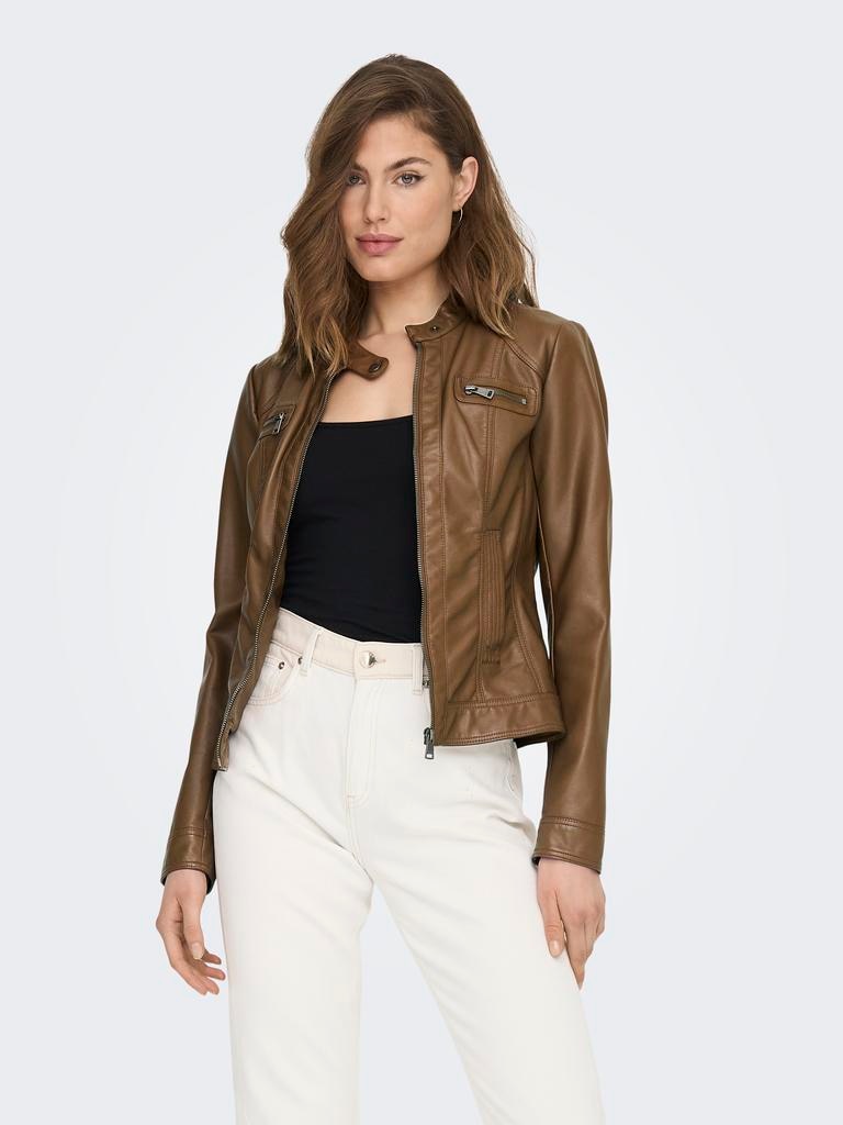 Cazadora biker de mujer de polipiel - Only - Marrón Marrón-1