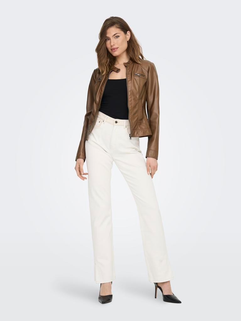 Cazadora biker de mujer de polipiel - Only - Marrón Marrón-3