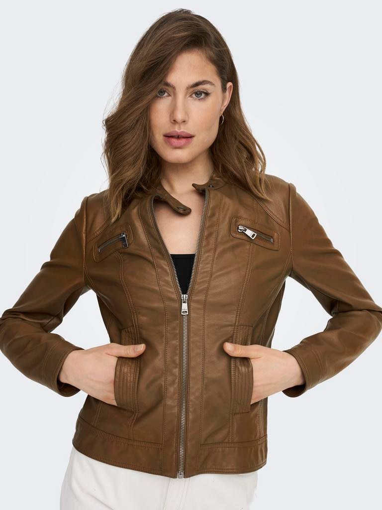Cazadora biker de mujer de polipiel - Only - Marrón Marrón-4