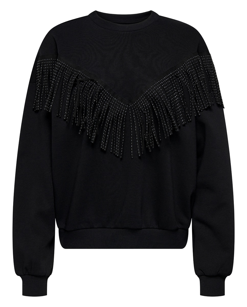 Sweatshirt Básica com Decote Redondo Preto-9