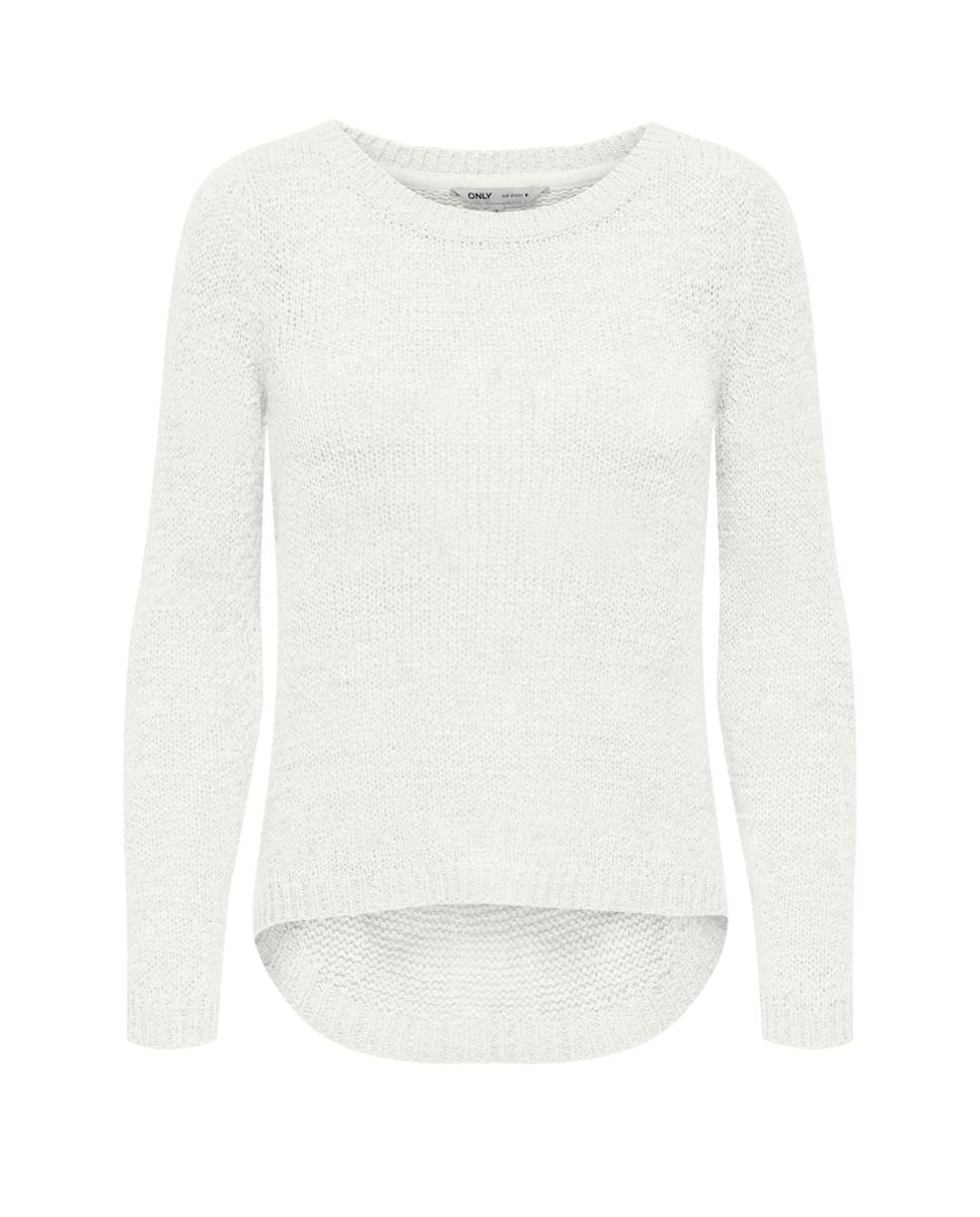 Camisola de malha de mulher com manga comprida e decote redondo Branco-3