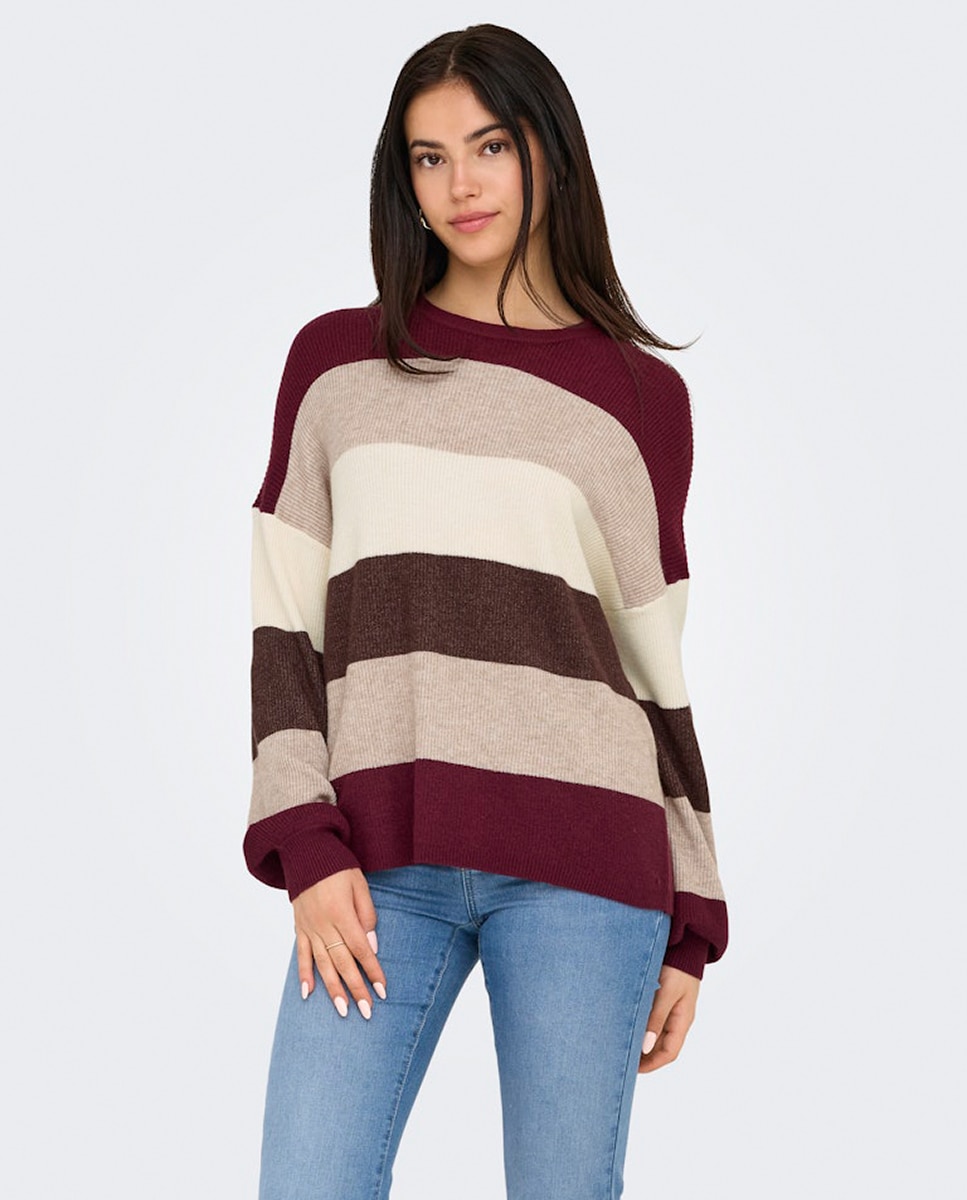 Jersey de mujer con cuello caja y manga farol - Only - Burdeos Burdeos-1