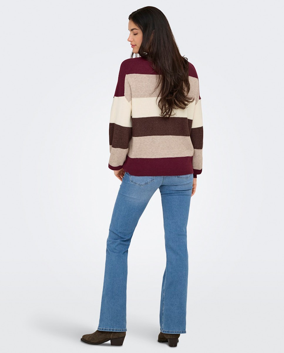 Jersey de mujer con cuello caja y manga farol - Only - Burdeos Burdeos-2