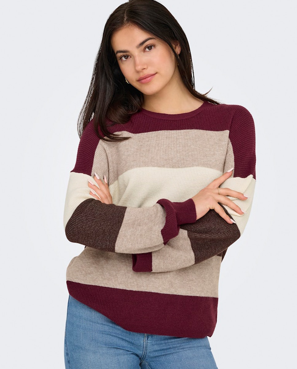 Jersey de mujer con cuello caja y manga farol - Only - Burdeos Burdeos-3