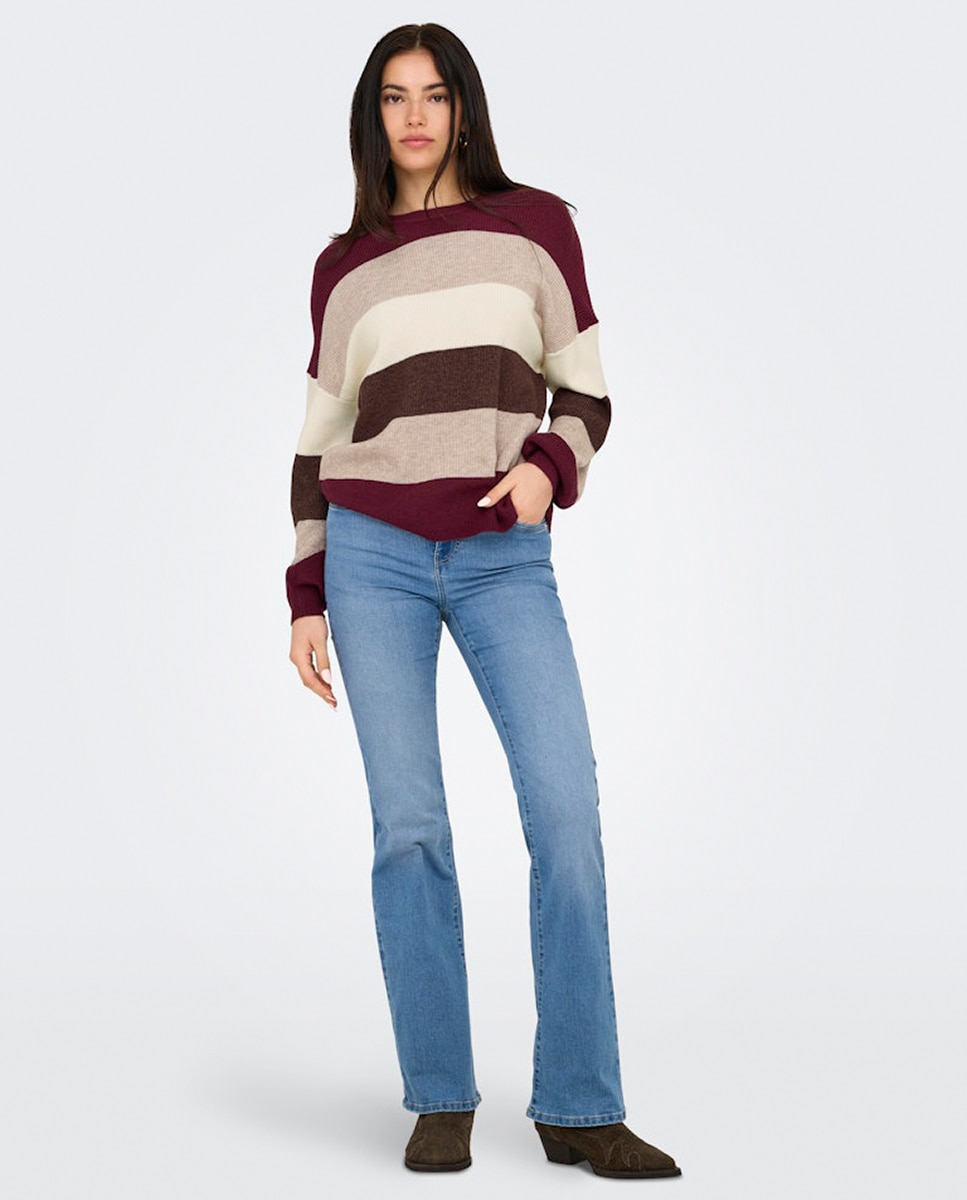 Jersey de mujer con cuello caja y manga farol - Only - Burdeos Burdeos-5