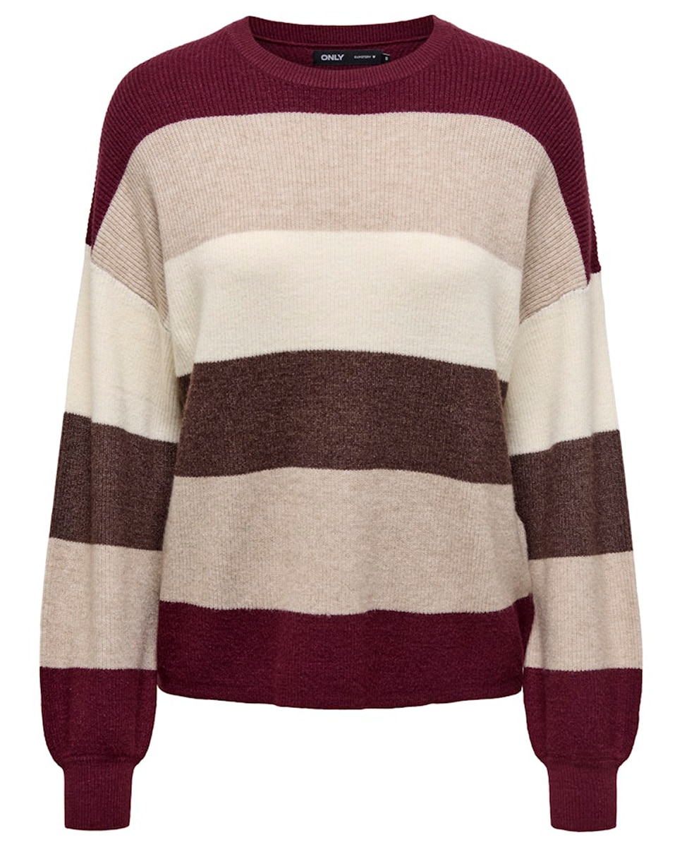 Jersey de mujer con cuello caja y manga farol - Only - Burdeos Burdeos-6