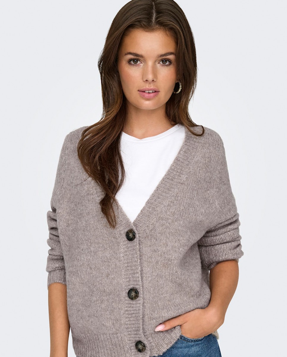 Cardigan Básico de Malha Castanho-5