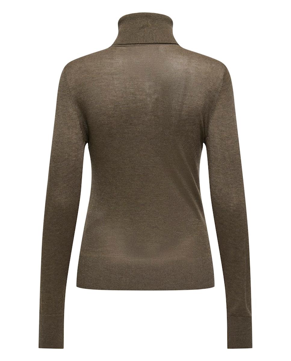 Camisola de Malha Justa com Gola Alta Castanho-7