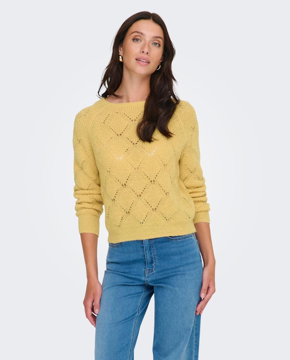 Camisola de malha de mulher com manga comprida e decote redondo Cinzento-1