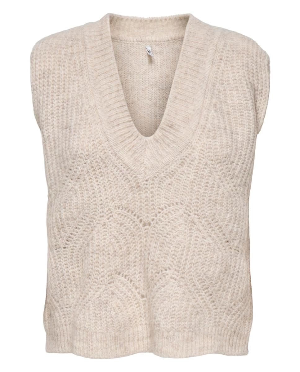 Colete com Decote em Bico Creme-6