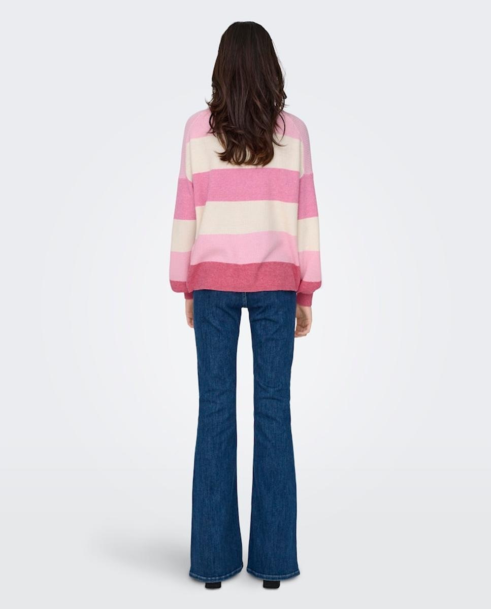 Camisola de Malha com Decote Redondo e Manga com Pregas Rosa-2