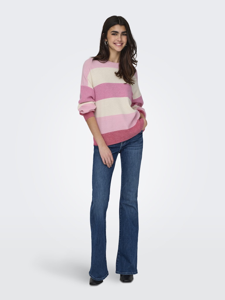 Camisola de Malha com Decote Redondo e Manga com Pregas Rosa-6