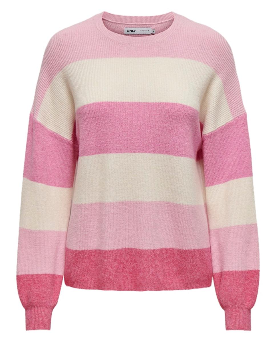 Camisola de Malha com Decote Redondo e Manga com Pregas Rosa-4