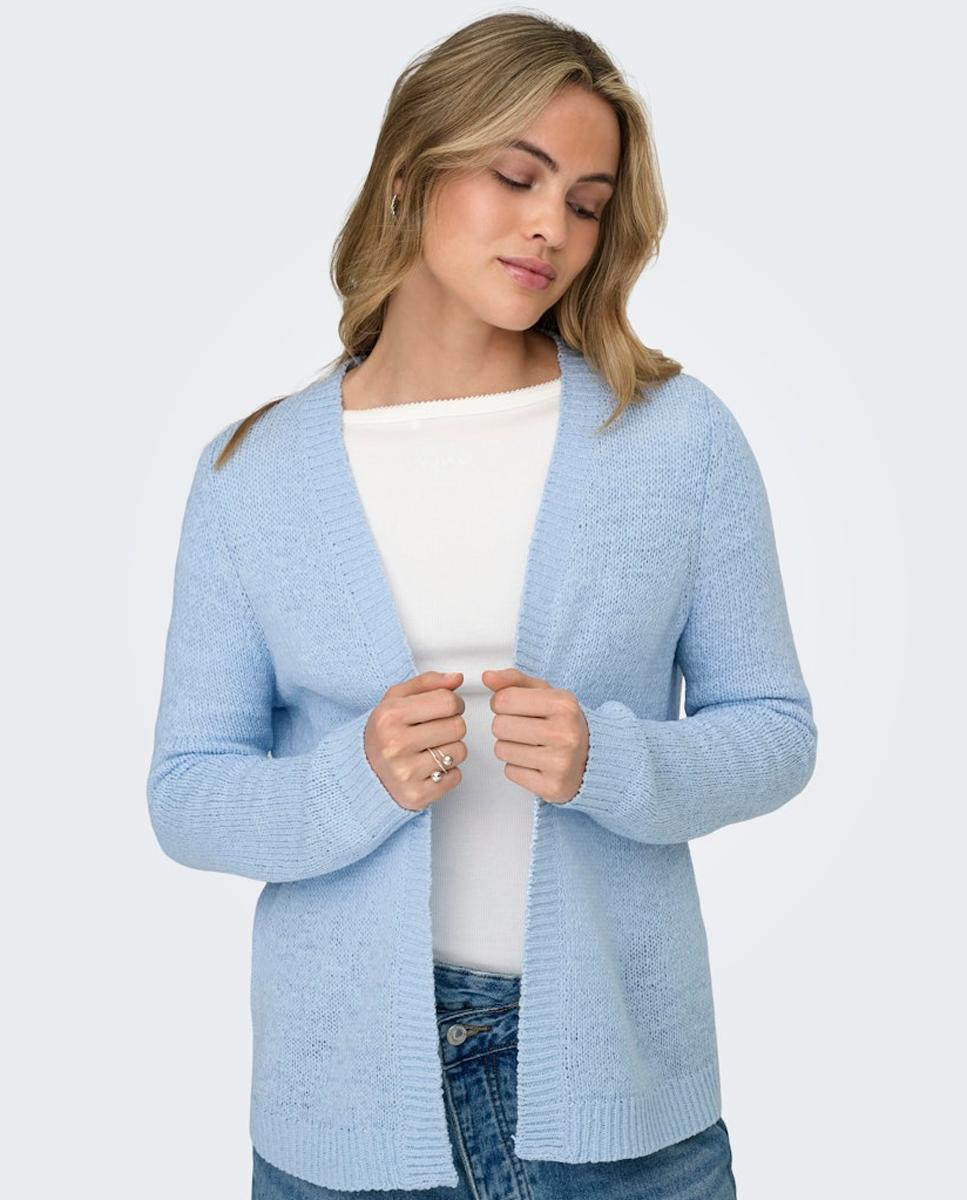 Cardigan Aberto com Manga Comprida Azul-claro-2
