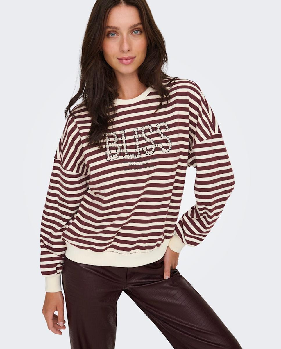 Sweatshirt de Manga Comprida Estampada Bordeaux-3