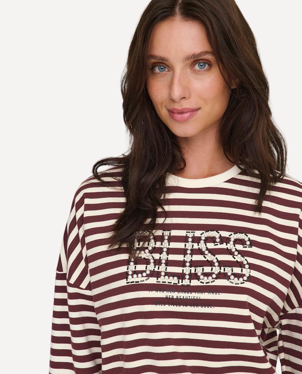 Sweatshirt de Manga Comprida Estampada Bordeaux-4