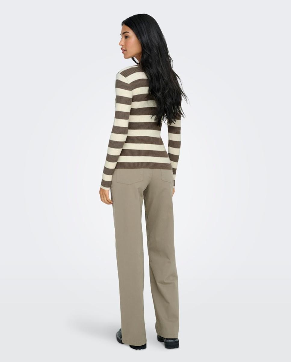 Camisola de malha de mulher com manga comprida e decote redondo Bege-2