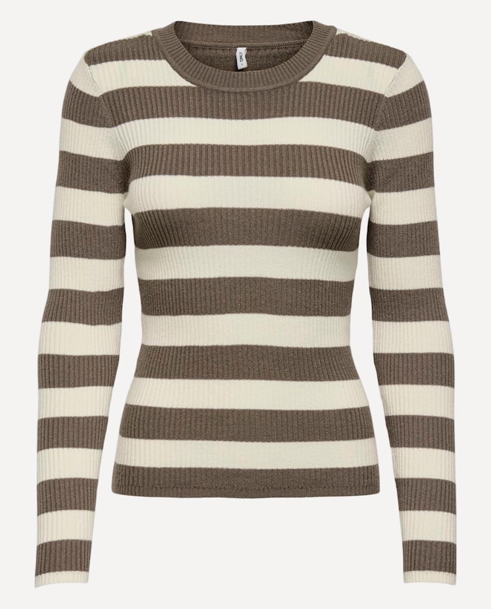 Camisola de malha de mulher com manga comprida e decote redondo Bege-5
