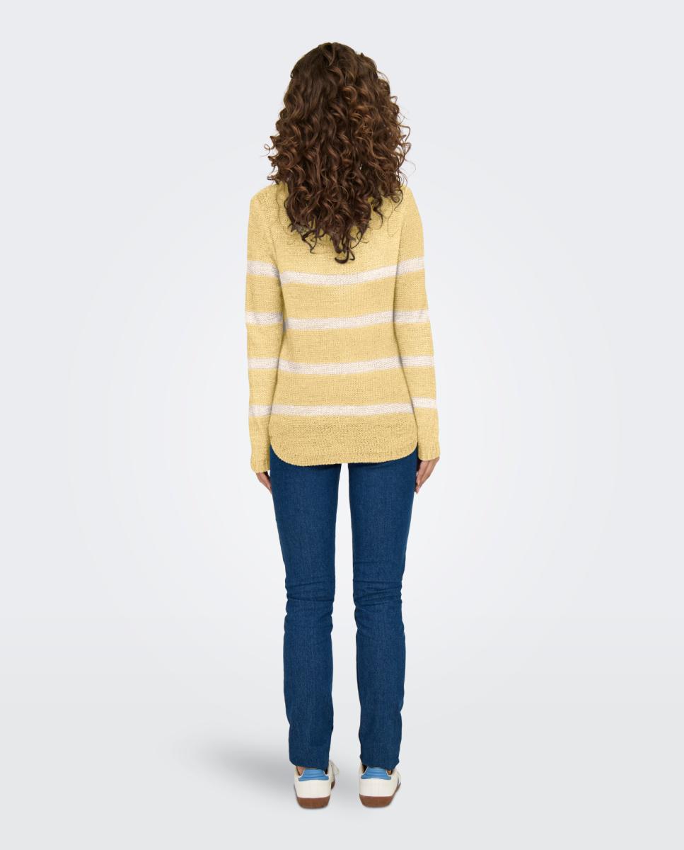 Camisola de malha de mulher com manga comprida e decote redondo Cru-2