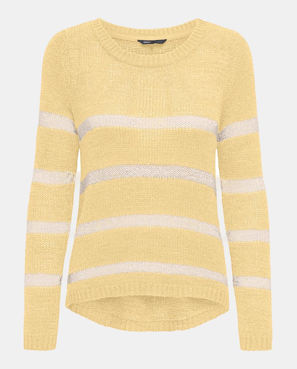 Camisola de malha de mulher com manga comprida e decote redondo Cru-3