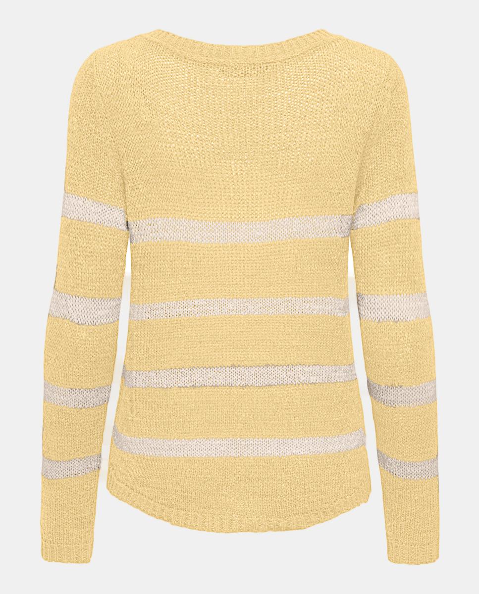 Camisola de malha de mulher com manga comprida e decote redondo Cru-4
