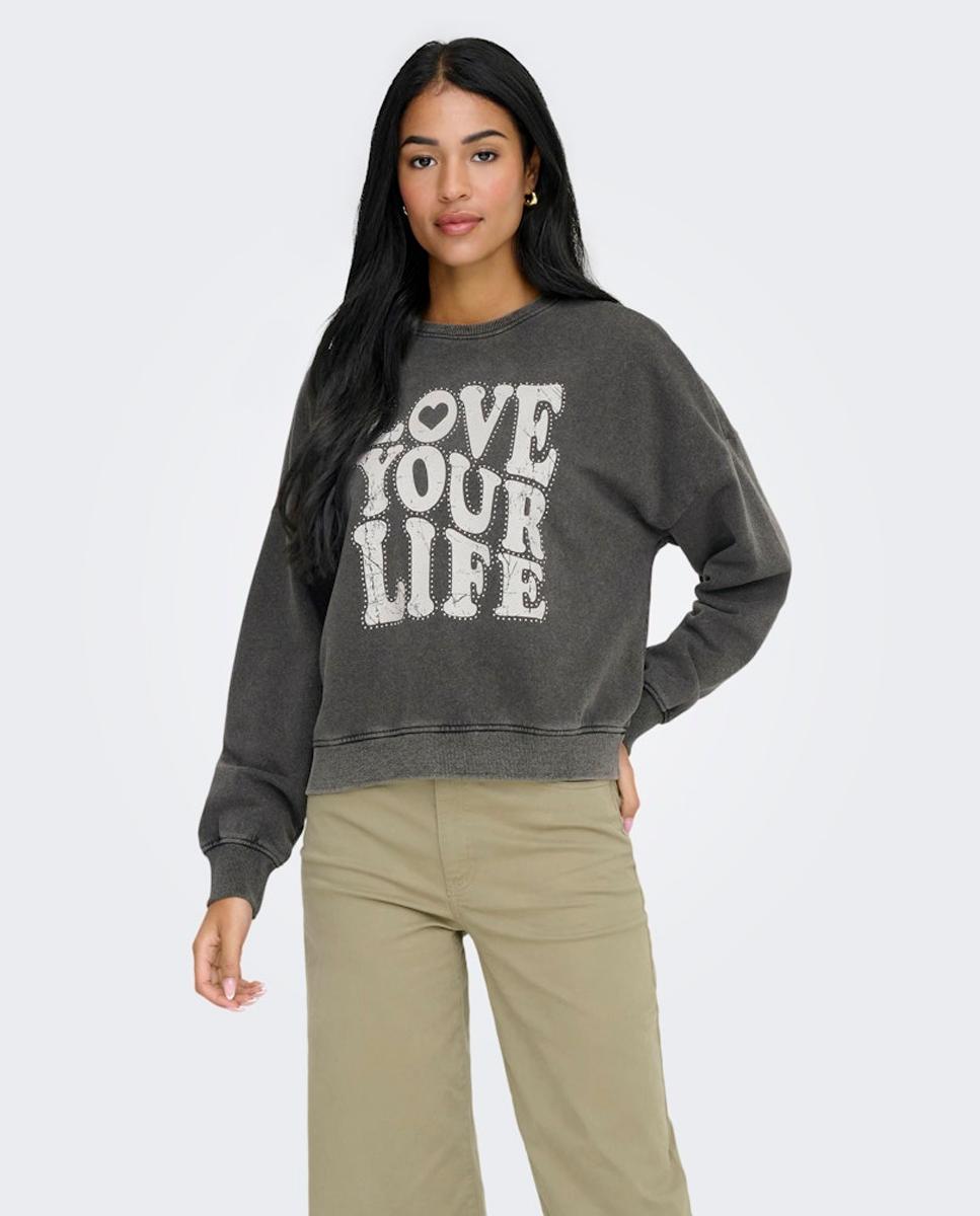 Only - Sudadera de mujer estampada de cuello redondo.