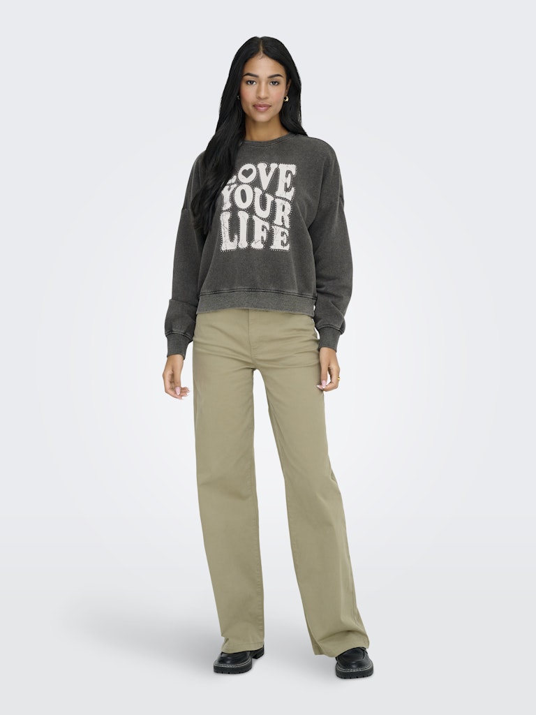 Sweatshirt Estampada com Decote Redondo Preto-6