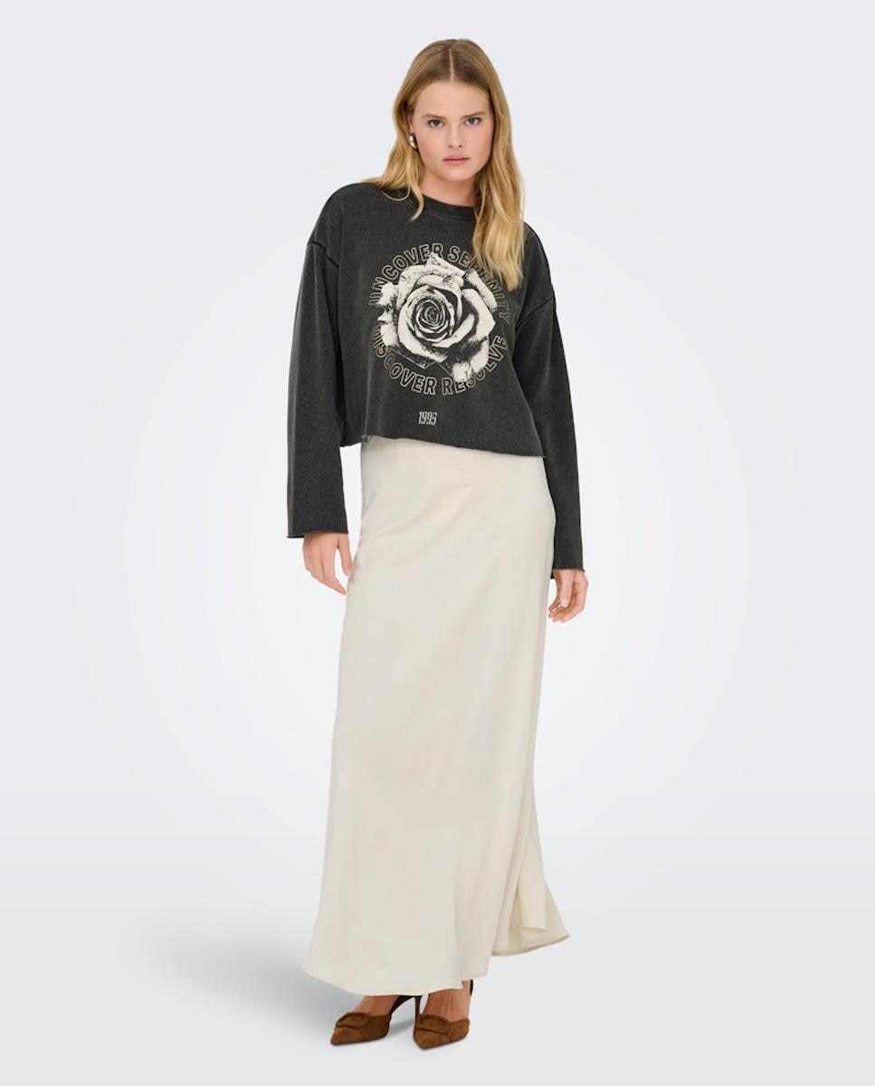 Sweatshirt Estampada com Decote Redondo Preto-3