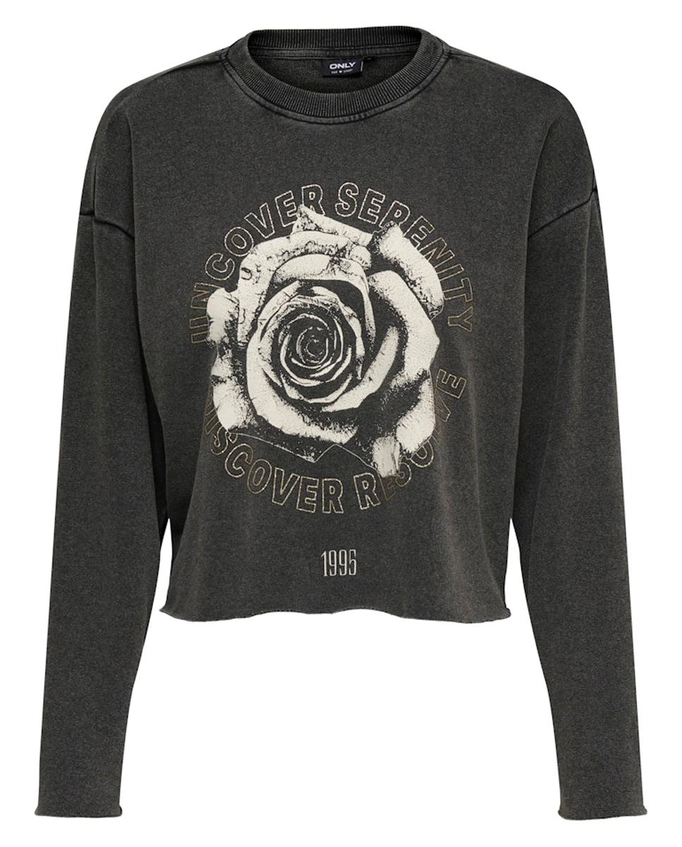 Sweatshirt Estampada com Decote Redondo Preto-5