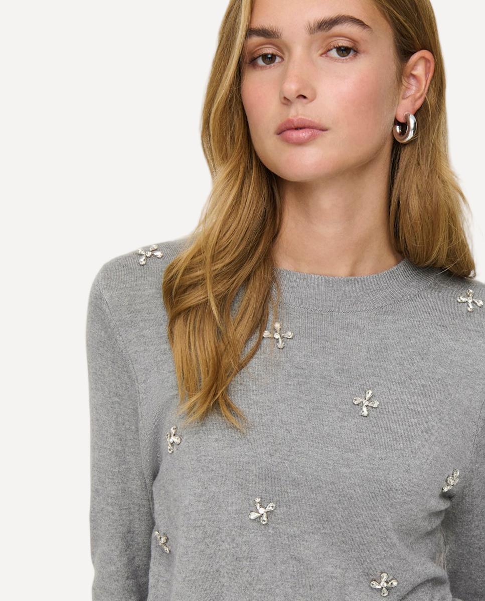 Camisola de malha de mulher com manga comprida e decote redondo Cinzento-claro-3