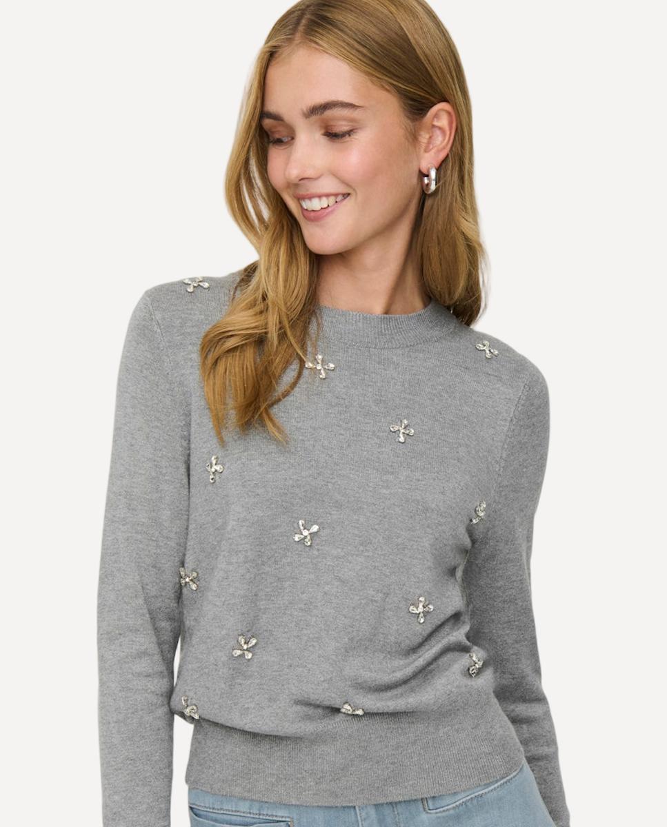 Camisola de malha de mulher com manga comprida e decote redondo Cinzento-claro-4
