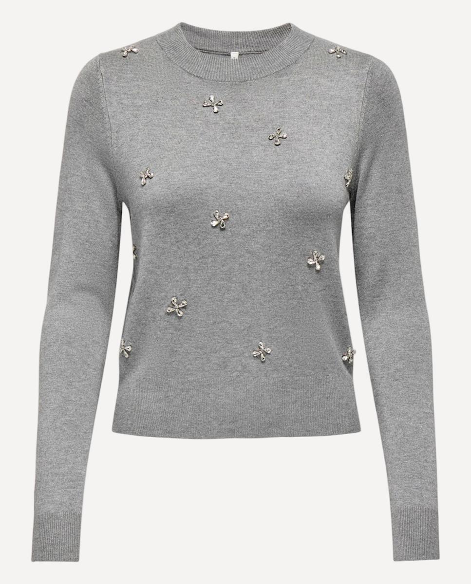Camisola de malha de mulher com manga comprida e decote redondo Cinzento-claro-5