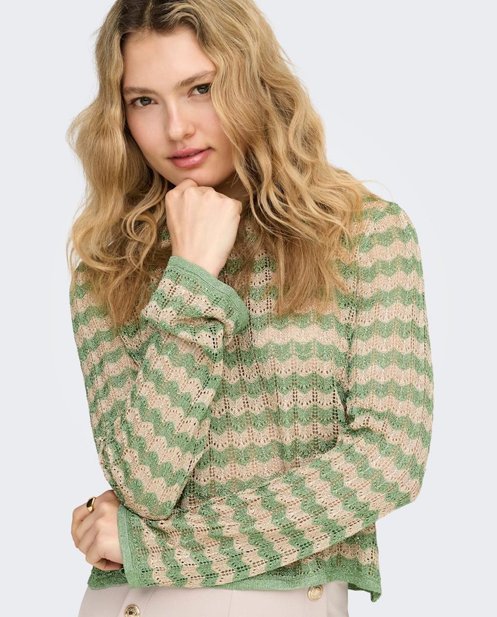 Camisola de malha estampada com manga comprida Verde-3