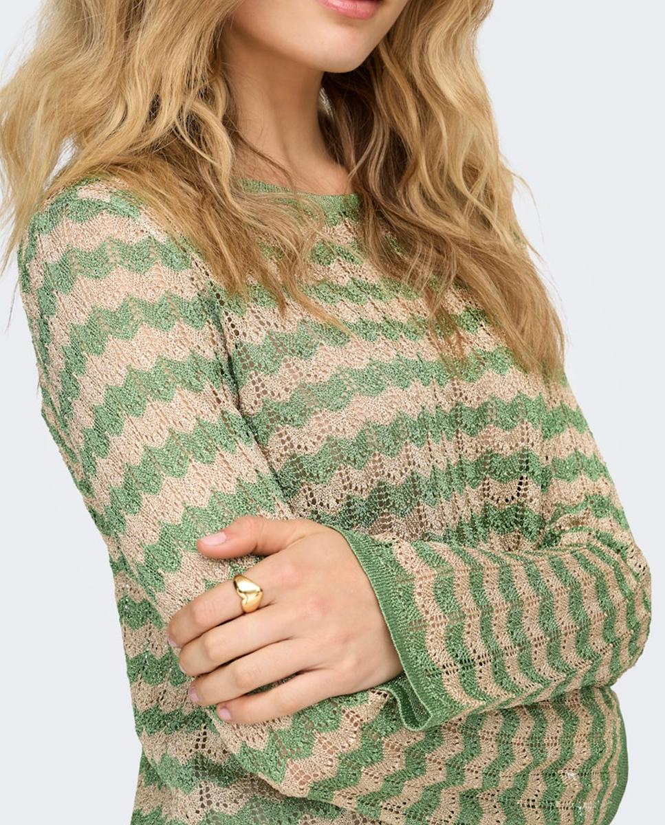 Camisola de malha estampada com manga comprida Verde-4