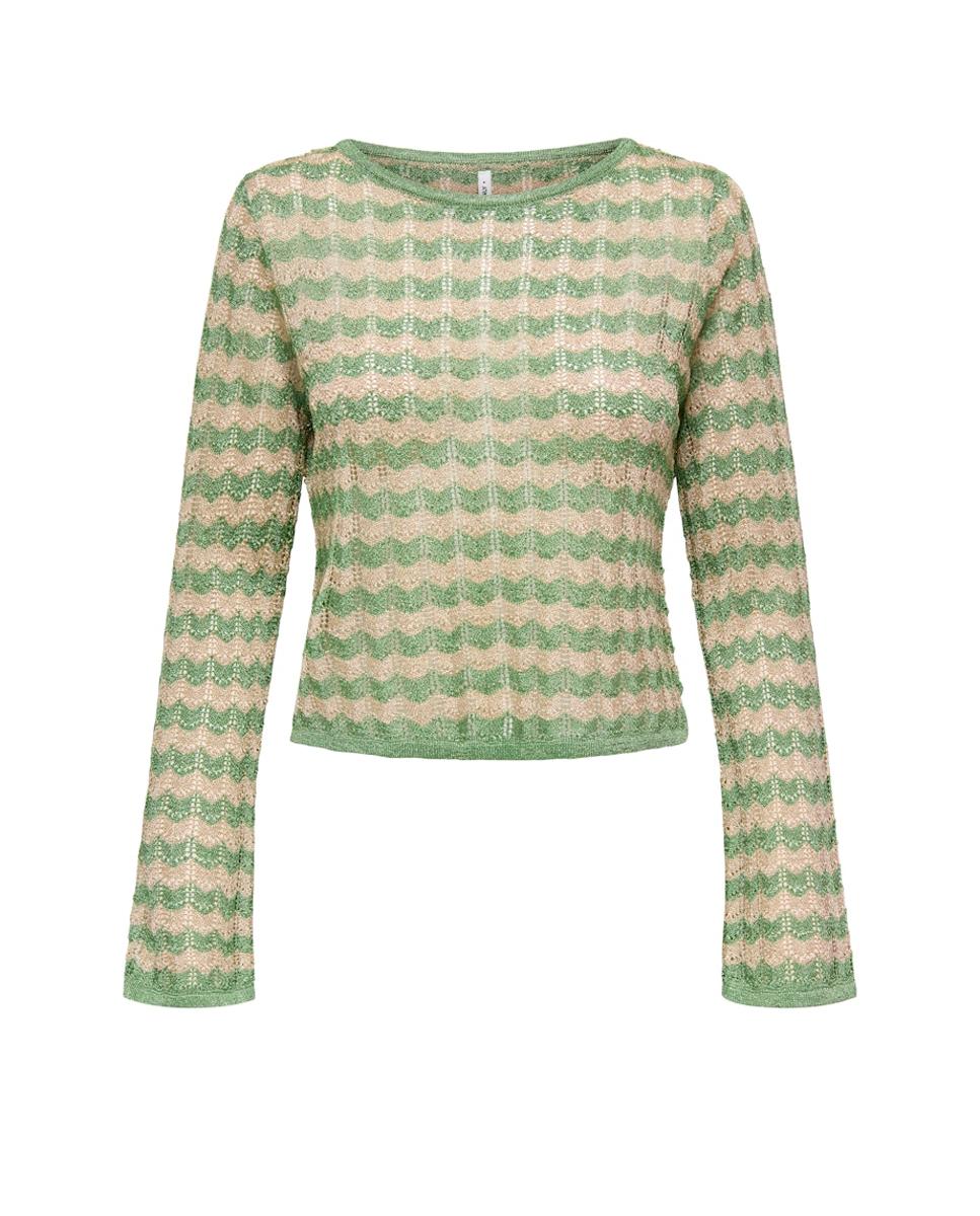 Camisola de malha estampada com manga comprida Verde-5